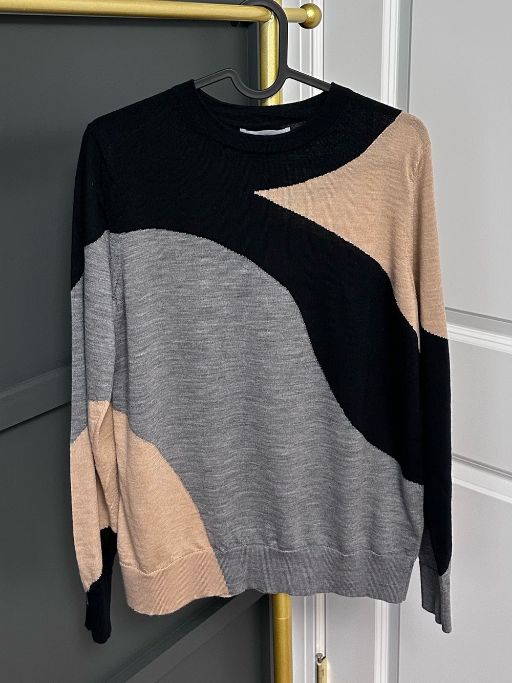 M&S Extra Fine Merino Wool Abstract Colorblock Crewneck Women’s Sweater
